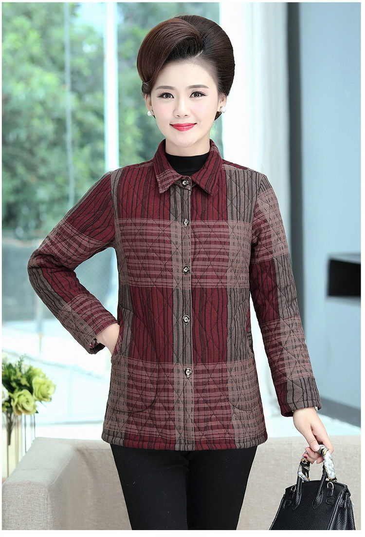 雪暖2021冬装新款休闲棉服女中年妈妈大码棉袄冬季复古格子纹棉衣