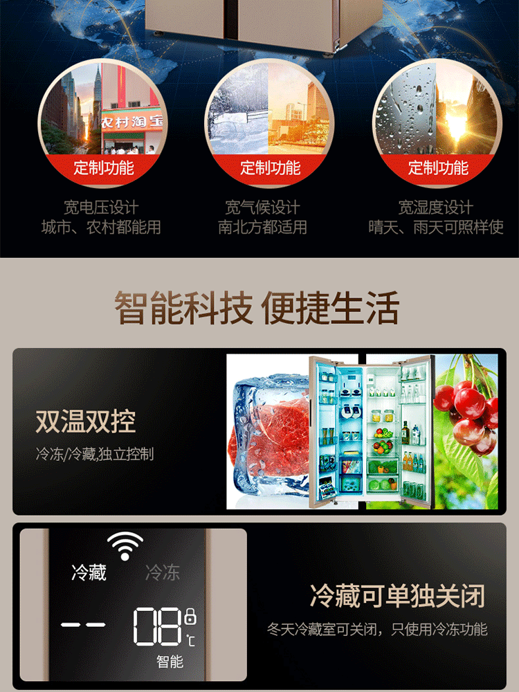 99新美的bcd538wkpzme538升风冷无霜双变频智能对开门冰箱阳光米