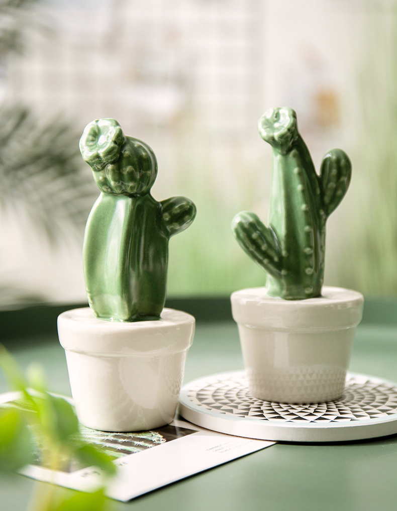 ciaa装饰摆件 陶瓷仙人掌盆栽卧室房间装饰品酒柜电视柜小摆件办公桌