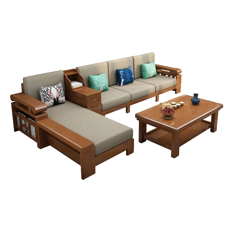 德致实木沙发组合新中式三人贵妃转角全实木套装客厅组合布沙发床