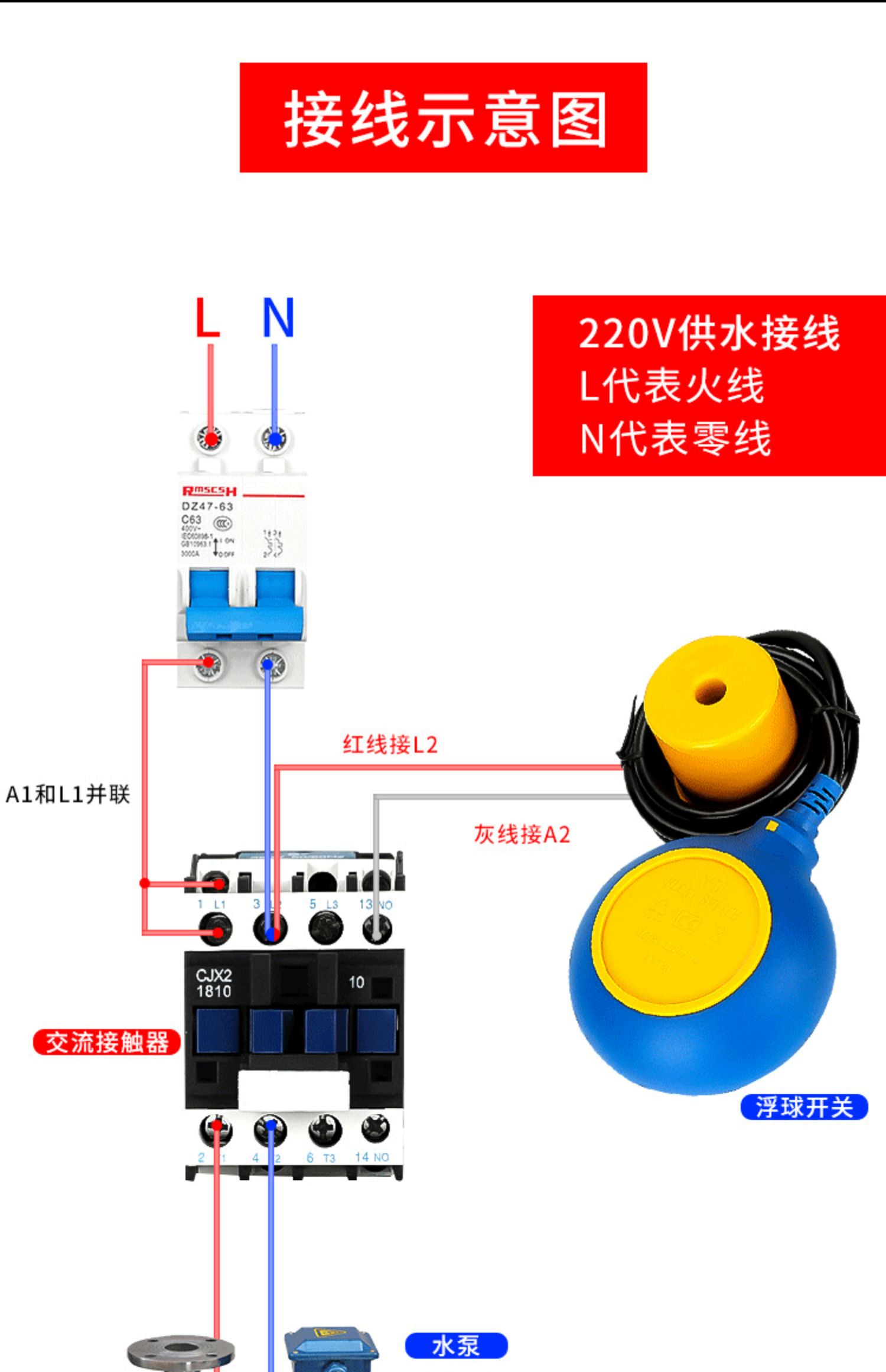 浮球開關水位控制器水塔全自動上水液位感應計傳感器抽水位控制器方形