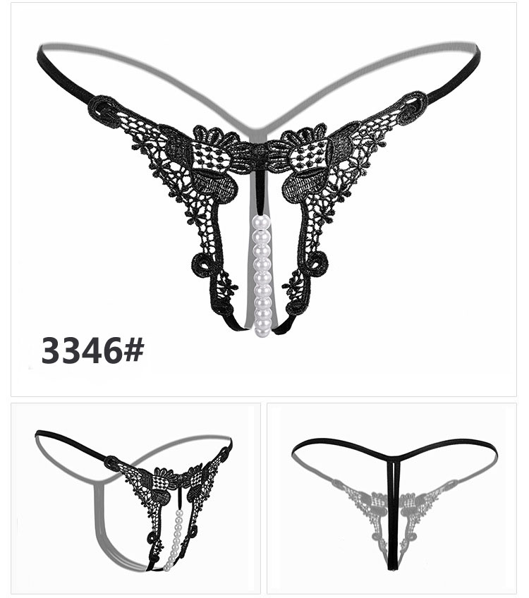 性感女士丁字裤蕾丝珍珠开口透明诱惑低腰女t裤内裤卓思哲