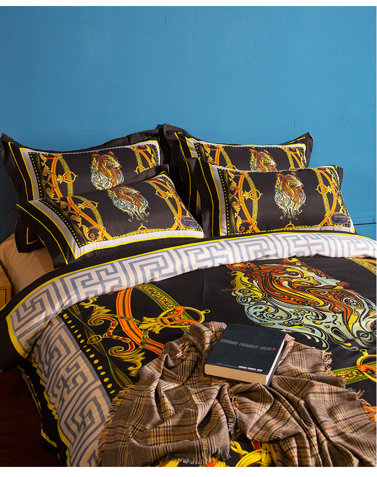 古典异域狼棉床单被套四件套磨毛加厚被罩18m双人床品