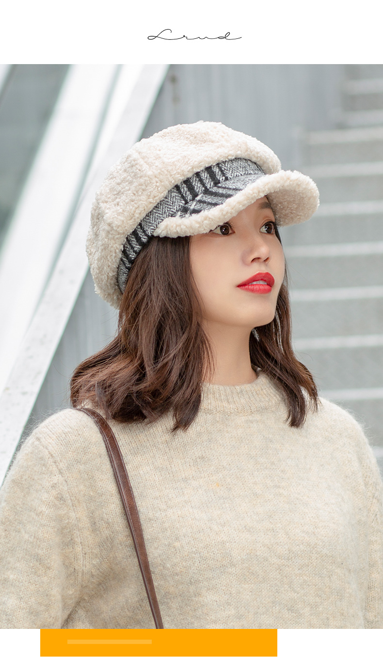 suntek帽子女秋冬百搭潮羊羔绒时尚保暖大脸女士毛绒冬季鸭舌贝雷八角