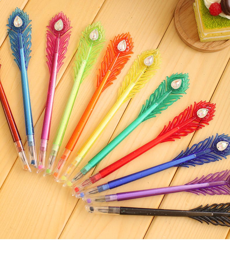 喻娄儿童文具42110 喻娄创意文具 孔雀羽毛笔学生彩色中性彩色毛笔