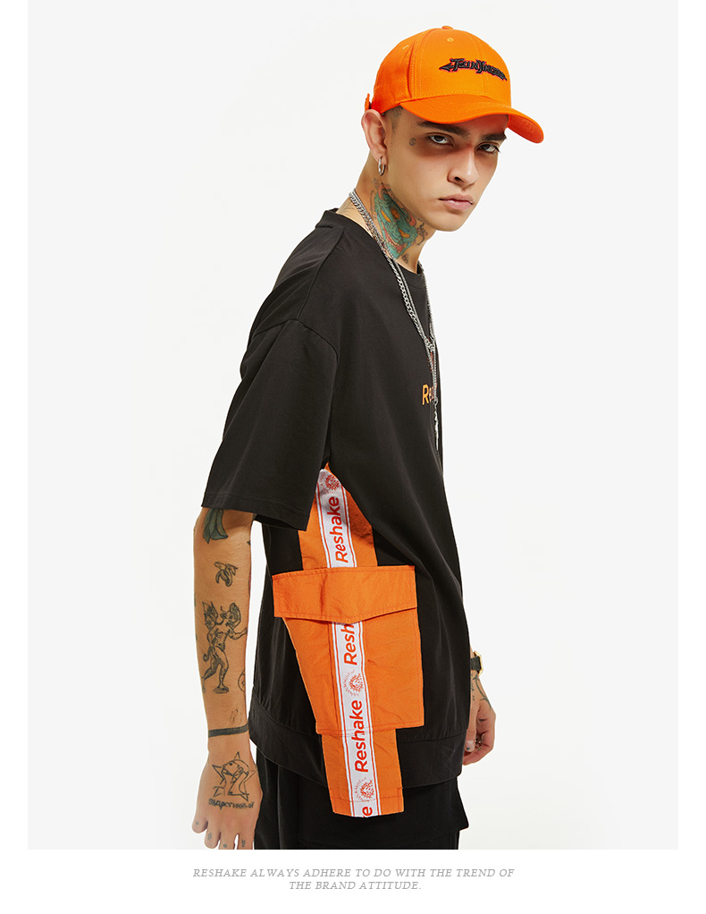 马克华菲潮牌reshake华菲型格19夏商场同款撞色口袋拼接休闲短袖t恤