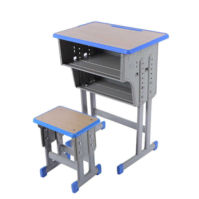 梦强单人双层抽屉双柱课桌升降课桌mq-773学校单人双斗课桌椅