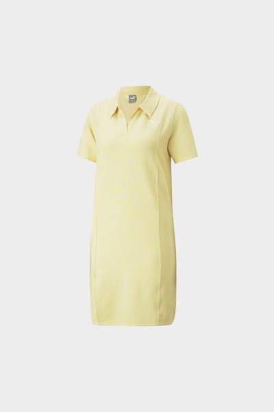 PUMA 纯色POLO领休闲T恤式短袖连衣裙 黄色 676658-42