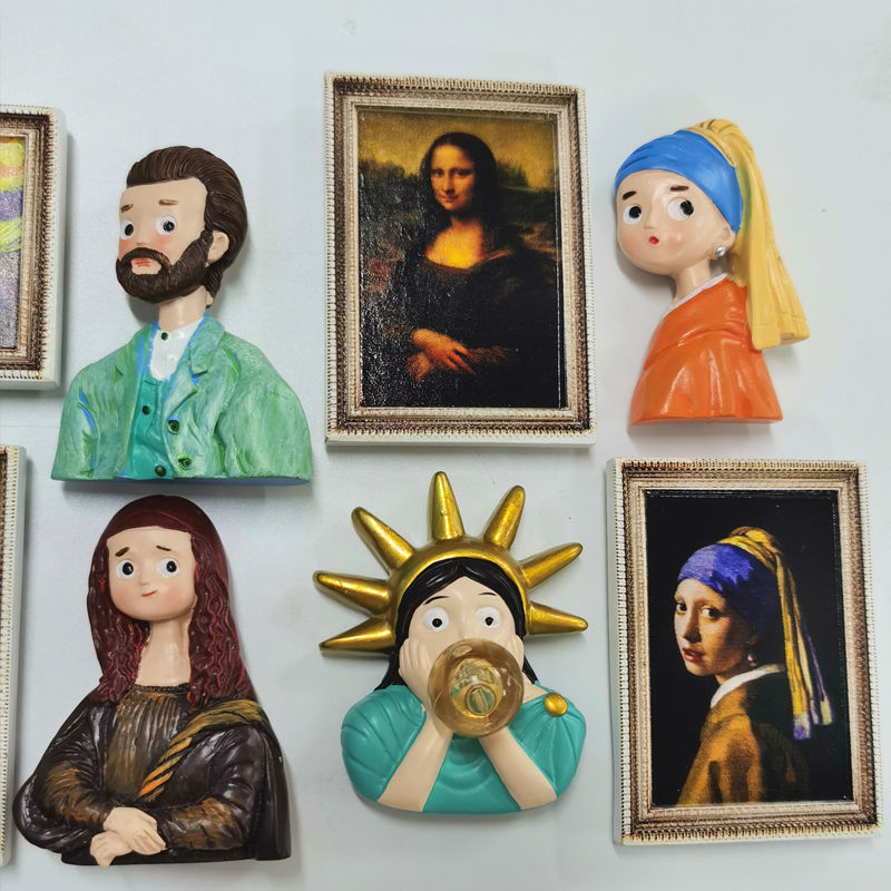 冰箱贴梵高油画世界名画创意3d立体树脂蒙娜丽莎星空呐喊磁贴装饰
