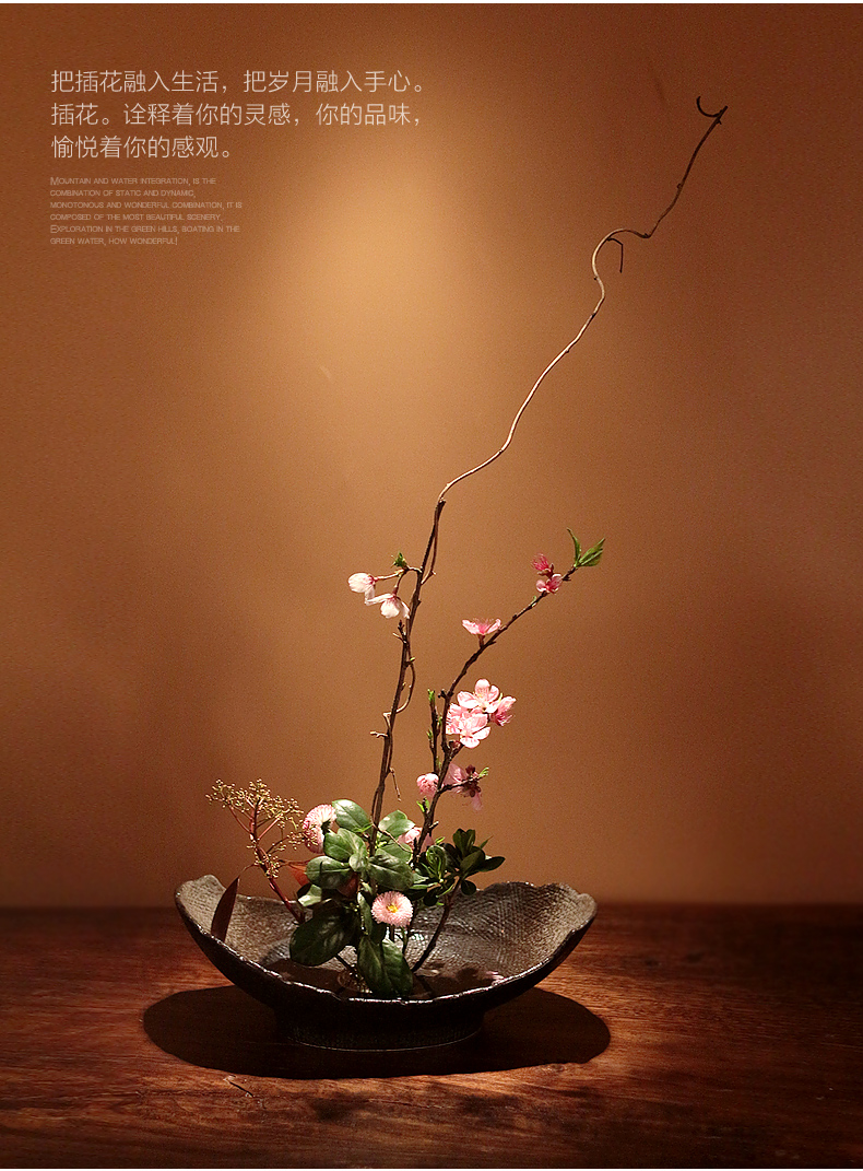 定制花盆陶瓷花器小原流插花花道禅意创意日式剑山插花盘简约艺术花盆