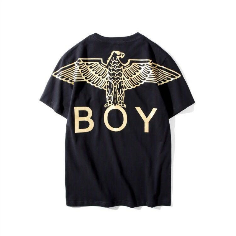 boylondon正品潮牌2020新款烫金老鹰印花男女同款夏装情侣t恤7021黑白