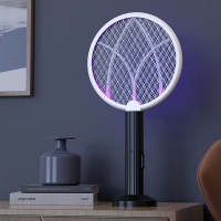 猫耳可旋转可折叠四合一家用多功能电蚊拍USB充电式灭蚊拍电击式灭蚊 白色