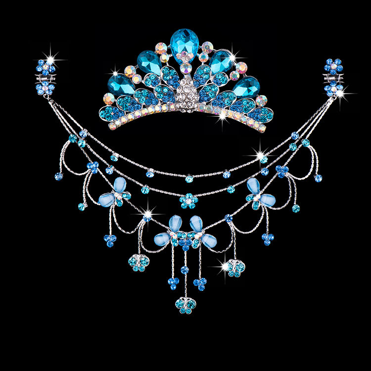 儿童皇冠公主链额头链拉丁舞头饰古装女童头花饰品眉心坠发饰白色孔雀