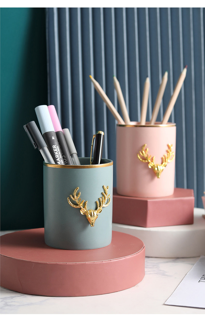 希杰狮王尼克鹿小清新笔筒桶陶瓷化妆刷筒化妆刷桶桌面眼线笔眉笔收纳