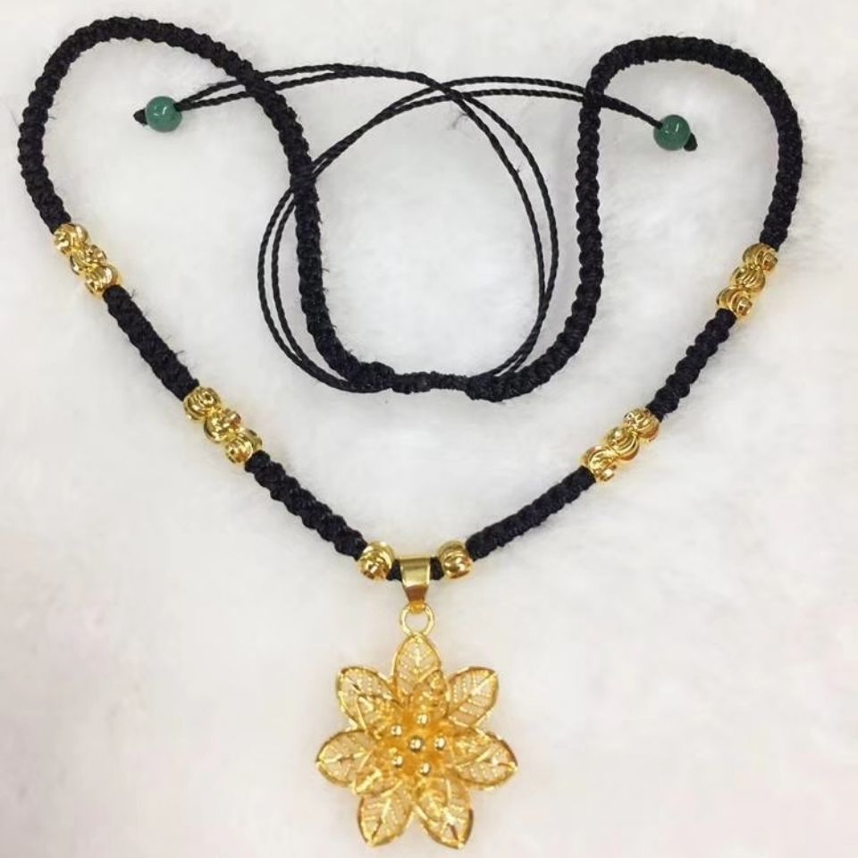 项链女镀真金镶玉项链绳女首饰手工原创编绳多款可选厂家直销梅花