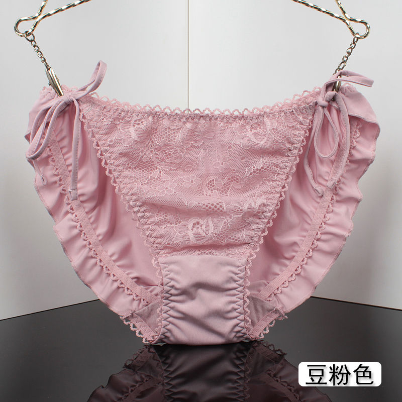 波迷娜bomina日内裤女蕾丝绑带式蝴蝶结少女性感牛奶丝可爱三角裤大码
