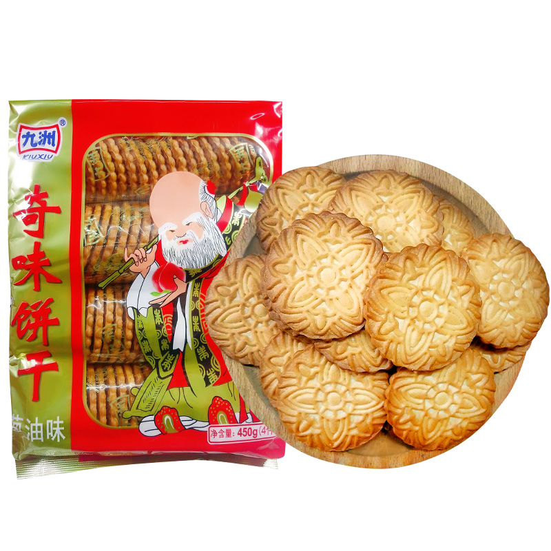 九州寿星老头奇味九洲葱油饼干450g好吃不贵的零食