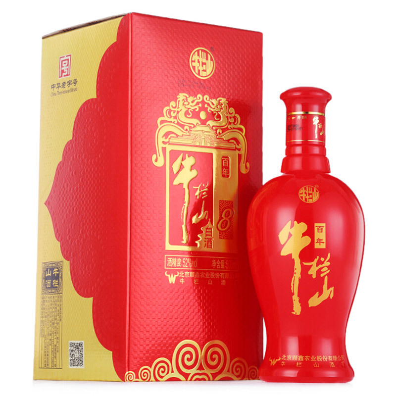 牛栏山二锅头 百年红8 52度 500ml*6 瓶 浓香型白酒 整箱装