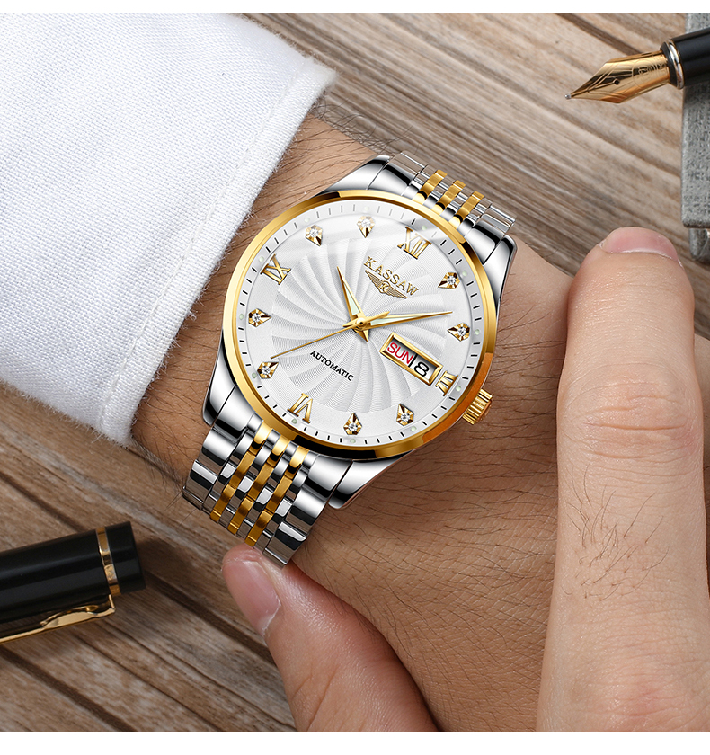 卡梭kassaw手表男自动机械表双日历机械男表时尚国产品牌商务休闲手表