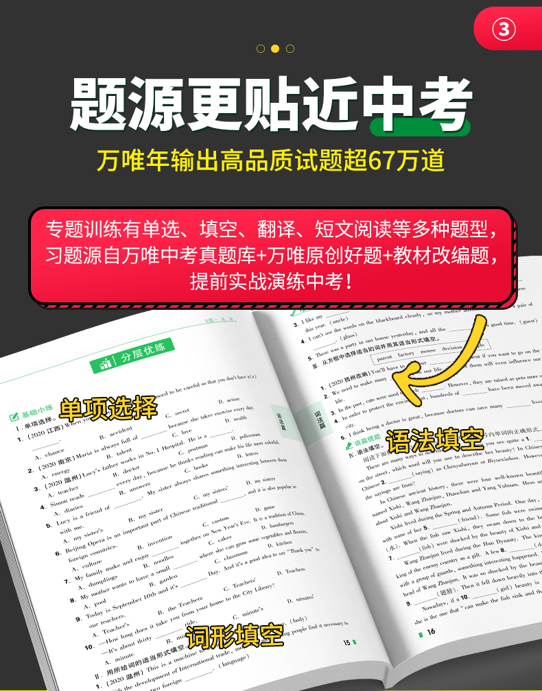 [諾森正版][正版]萬唯中考初中英語語法知識點大全初一初二初三七年級