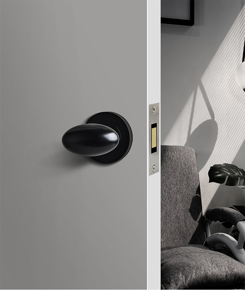 敬平隐形门锁合页室内背景墙单面暗锁黑色门把手家用球形蛋型通用锁具