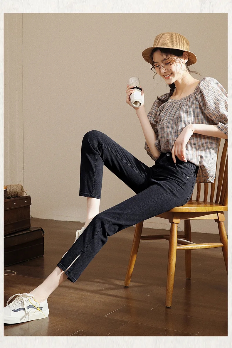 宽松个性显瘦潮流舒适减龄时尚休闲女春秋新款破洞牛仔裤黑色30