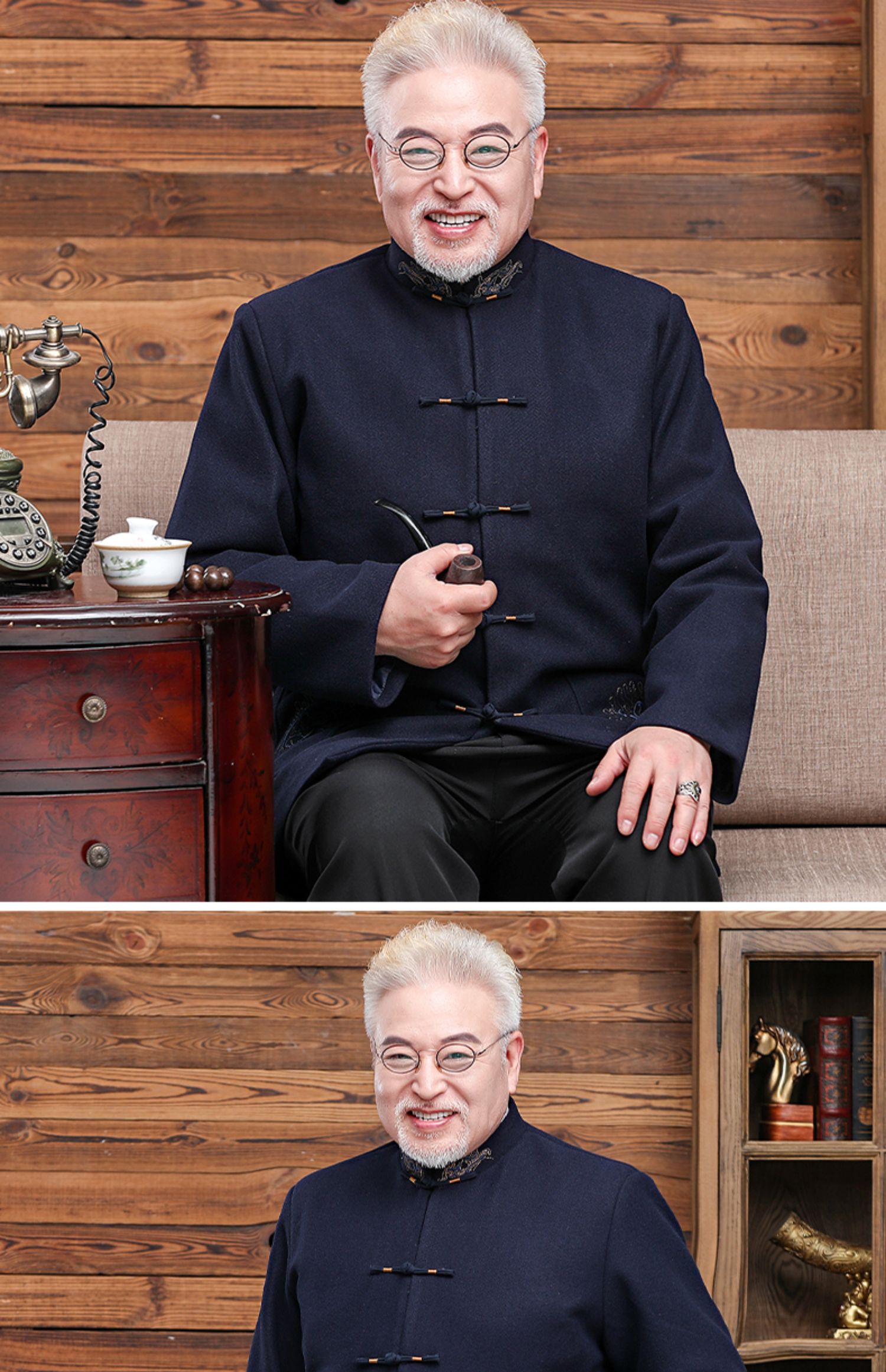 【奥敦曼(olderman)民族服装】 老人头2021秋冬季唐装男爸爸外套中