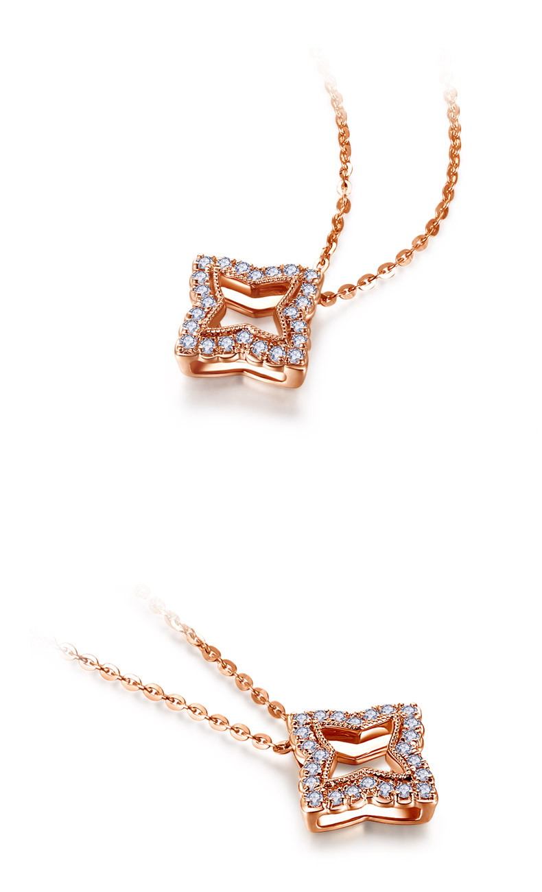 千叶珠宝首饰项链吊坠钻石彩金玫瑰金白金18k金shining star 礼物