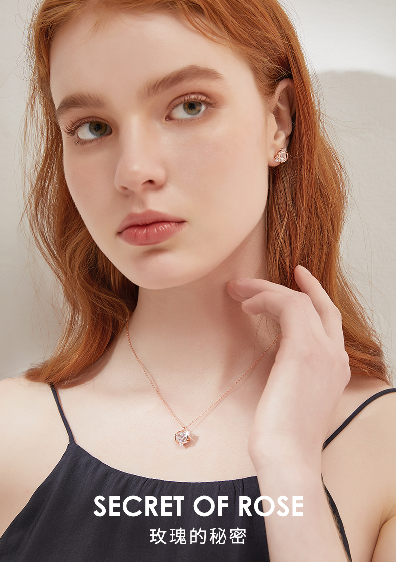 法蔻首饰轻奢品牌项链女时尚镀14k玫瑰金颈链闪耀立体三角人工锆石