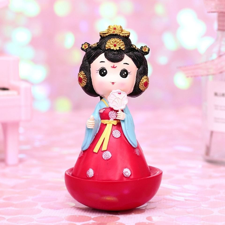 不倒翁复古小姐姐摇头娃娃树脂装饰工艺品毕业礼物办公室迷你摆件