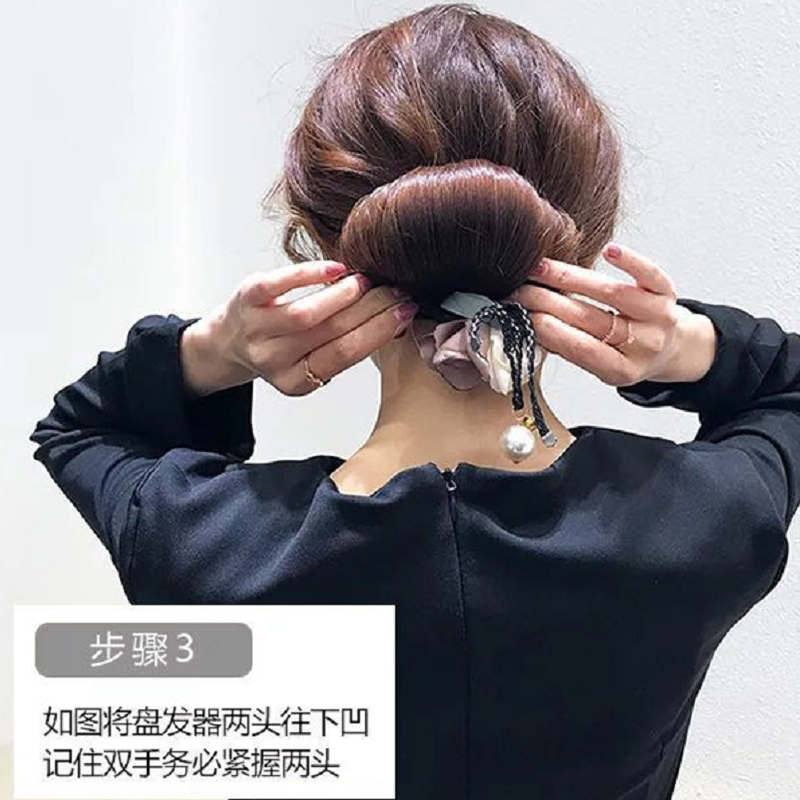 盘发器韩国丸子头发饰百变造型器蓬松花苞头懒人扎头发神器头饰品酒红