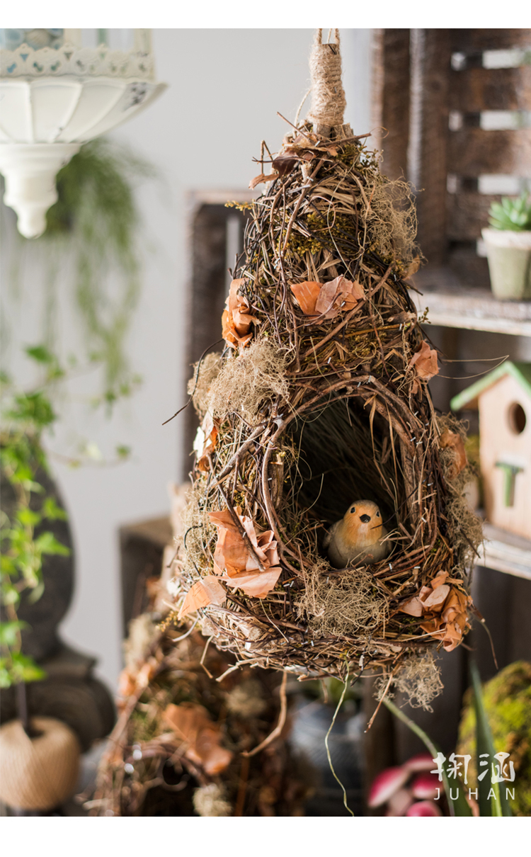 美帮汇藤鸟窝鸟巢鸟屋园林庭院装饰吊饰杂货花园造景道具 可垂吊锥形