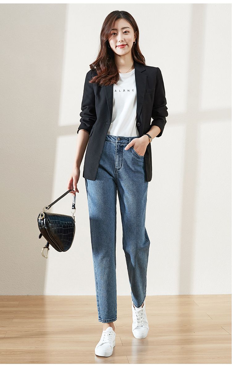 逸阳(esey)女士牛仔裤 逸阳黑色九分牛仔裤女宽松直筒哈伦老爹2020