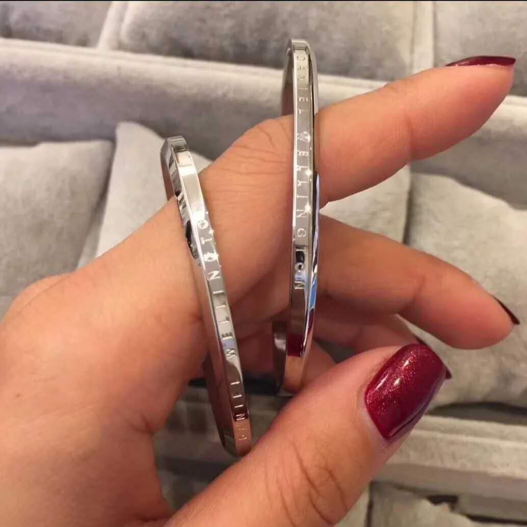 dw情侣手环刻字c型开口一对手镯女玫瑰金情侣款韩版简约学生ins 银色