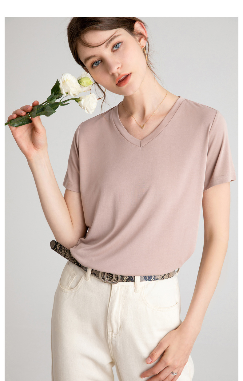 9】gxg女装铜氨丝t恤女2020夏季休闲宽松百搭纯色多色女士短袖