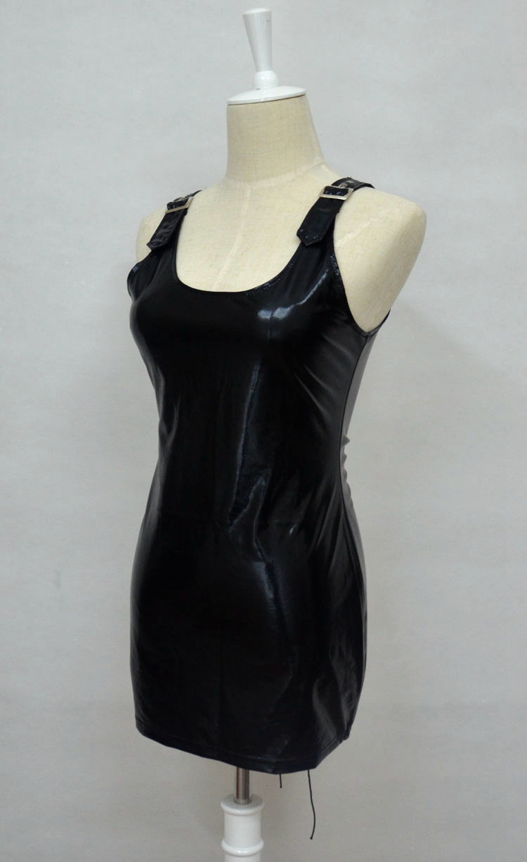 美女内衣透明欧美女士热舞仿皮包臀裙网纱透明长袖红皮裙性感情趣内衣