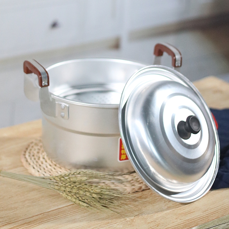 老式铝锅蒸锅加高加厚锑锅烧水锅大容量蒸馒头汤锅煮面稀饭锅 fenghou