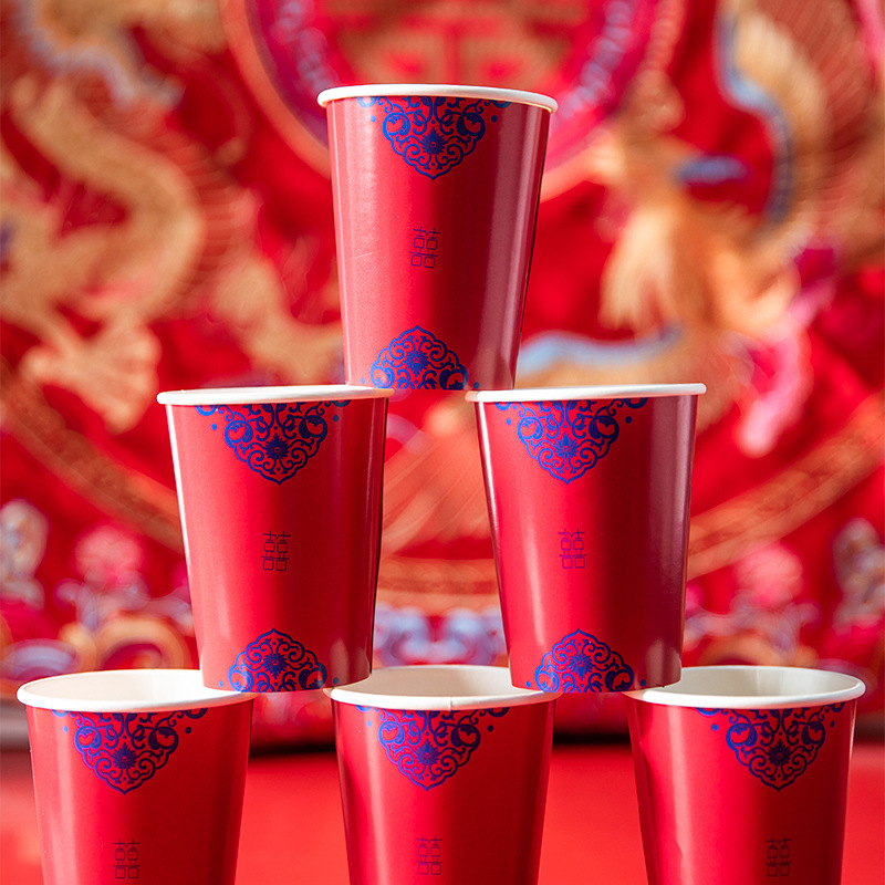 一次性中式红色传统纸盘子结婚喜糖瓜果碟子复古婚庆餐具用品三维工匠