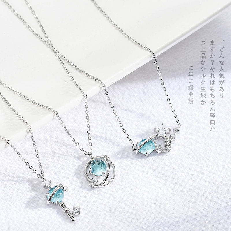 星球闺蜜项链女学生小众三人款女生森系一对毕业礼物友谊锁骨链.