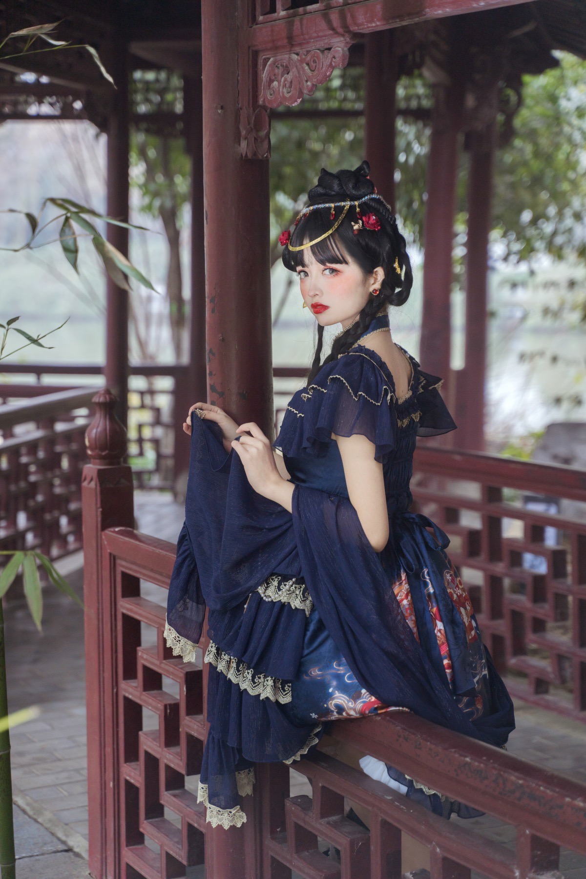 小欣原创琵琶op国风少女复古优雅日常气质lolita洛丽塔短袖连衣裙