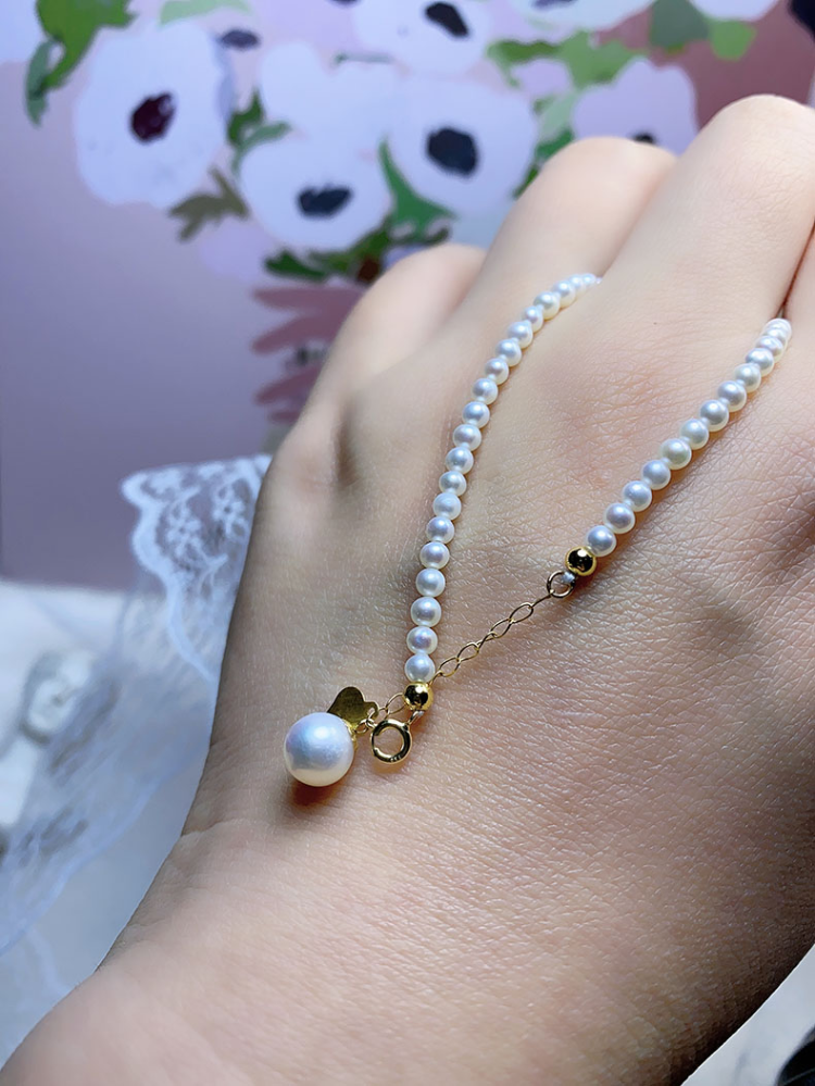 风下hrfly 婉约的优雅 珍珠和田玉手链 18k金扣头 2.