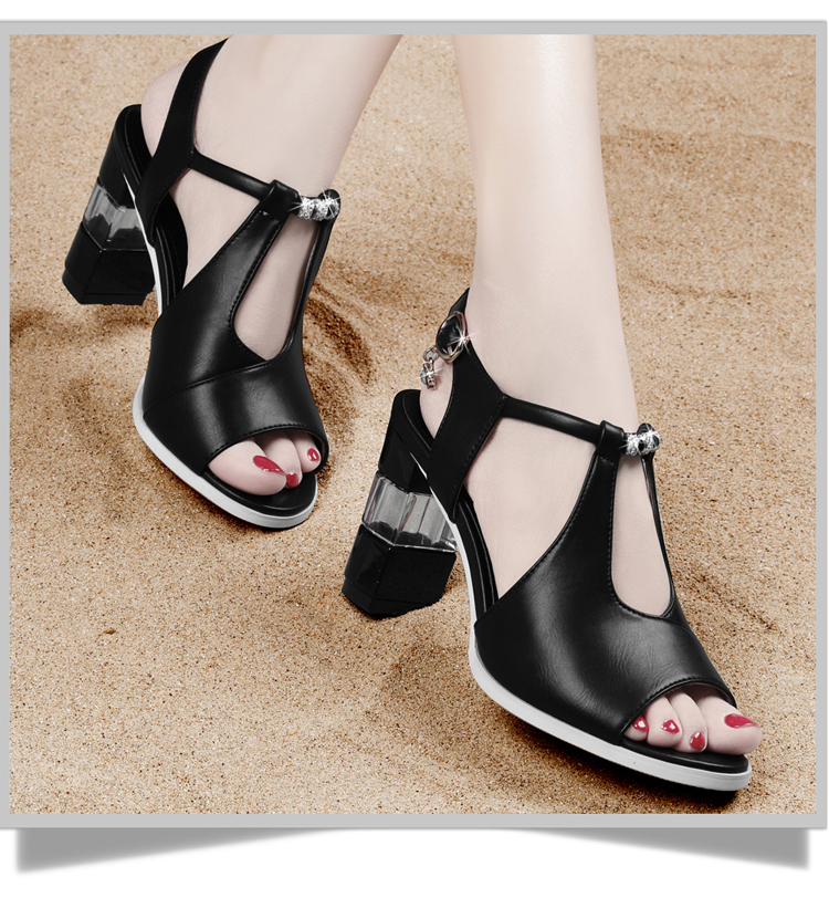 邻家天使 凉鞋女粗跟夏季新款鱼嘴高跟鞋百搭大码女鞋夏天鞋子女