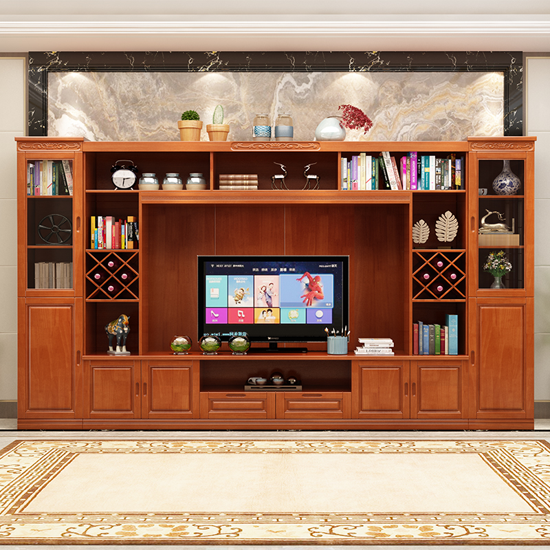 怡红院 电视柜 客厅中式实木电视背景墙柜储物柜大户型组合现代简约