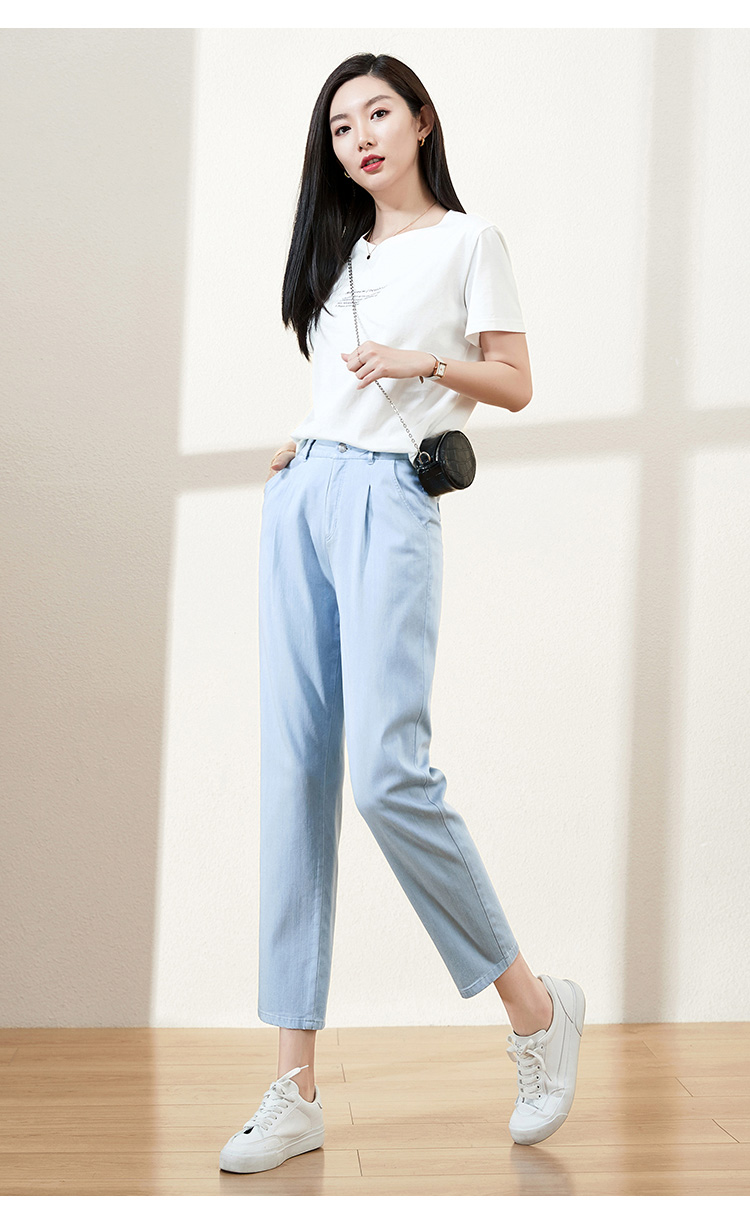 逸阳天丝九分牛仔裤女宽松2020夏季薄款高腰直筒显瘦冰丝哈伦3976