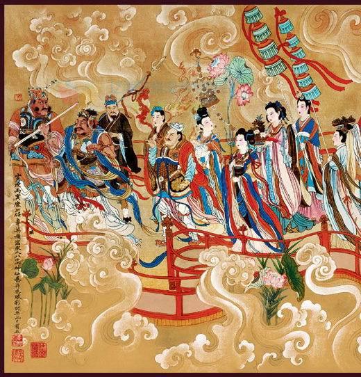 三希堂藏书任率英工笔重彩八十七神仙卷传统手工套印八十七神仙卷彩绘