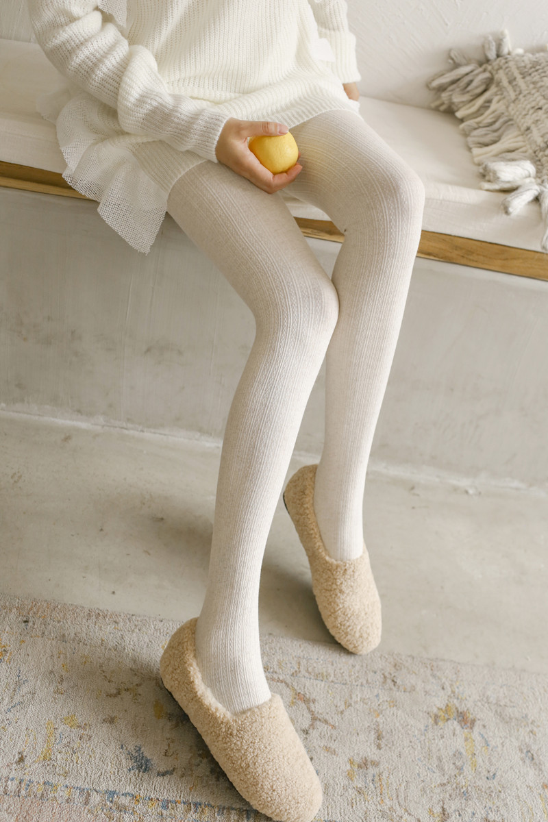 春秋冬季瘦腿显瘦白色连裤袜 日系提花奶白色丝袜 加厚打底袜子女