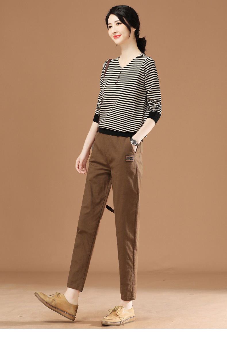 字母刺绣女士休闲裤2021年秋季新款松紧腰宽松哈伦裤长裤子