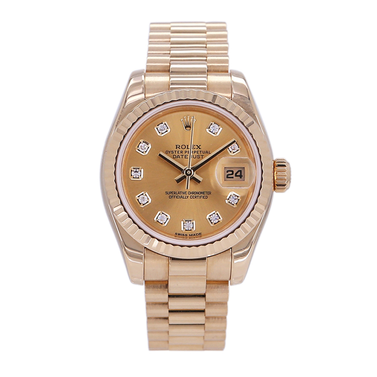 二手95新劳力士rolex日志型系列17917810di香槟盘大包钻女表自动机械