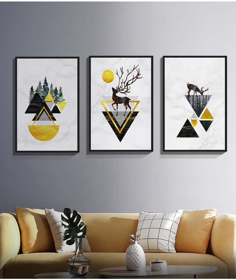 北欧客厅装饰画现代简约沙发背景墙挂画三联抽象壁画欧式轻奢油画