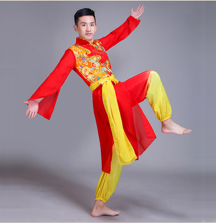 新款长袖打鼓服表演出服成人男女喜庆秧歌民族风舞龙舞狮龙舟服装红色
